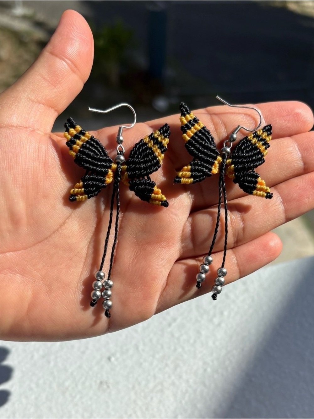 Handmade Black and Yellow Butterfly Dangle Earrings